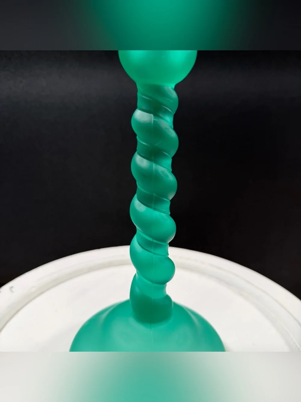Vintage Tiffin Frosted Emerald Green/Blue Spiral Candlestick Holder 8 1/2” H